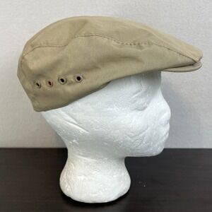 Vintage Eddie Bauer Mens Tan Water Repellent Driving Cap Plaid Lined Made USA L